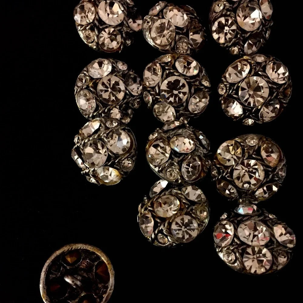 Vintage 50s Rhinestone Metal Buttons Lot of 12 Large Round Sewing Craft 13/16
